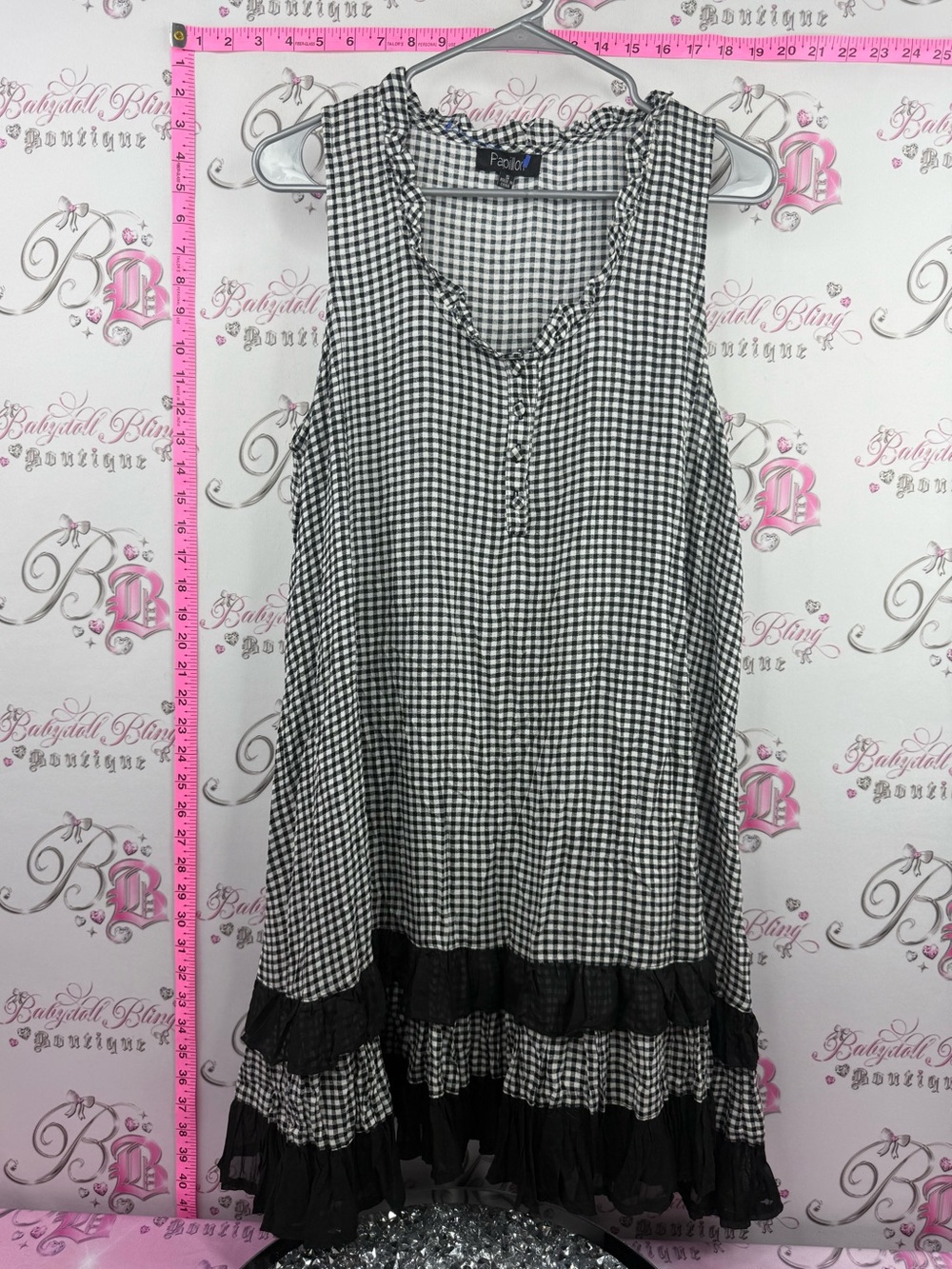 Papillion dress ruffle Black and White Gingham Sleeveless Ruffle Hem Top